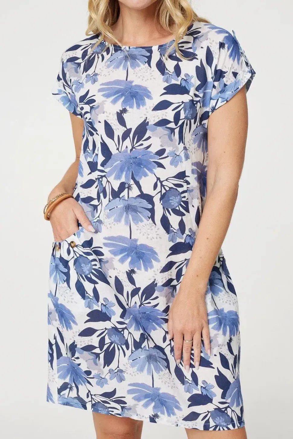 Floral Cap Sleeve Short Shift Dress