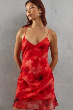 Floral Chiffon Bias Double Layer Strappy Mini Sundress