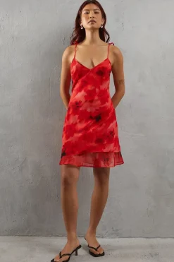 Floral Chiffon Bias Double Layer Strappy Mini Sundress