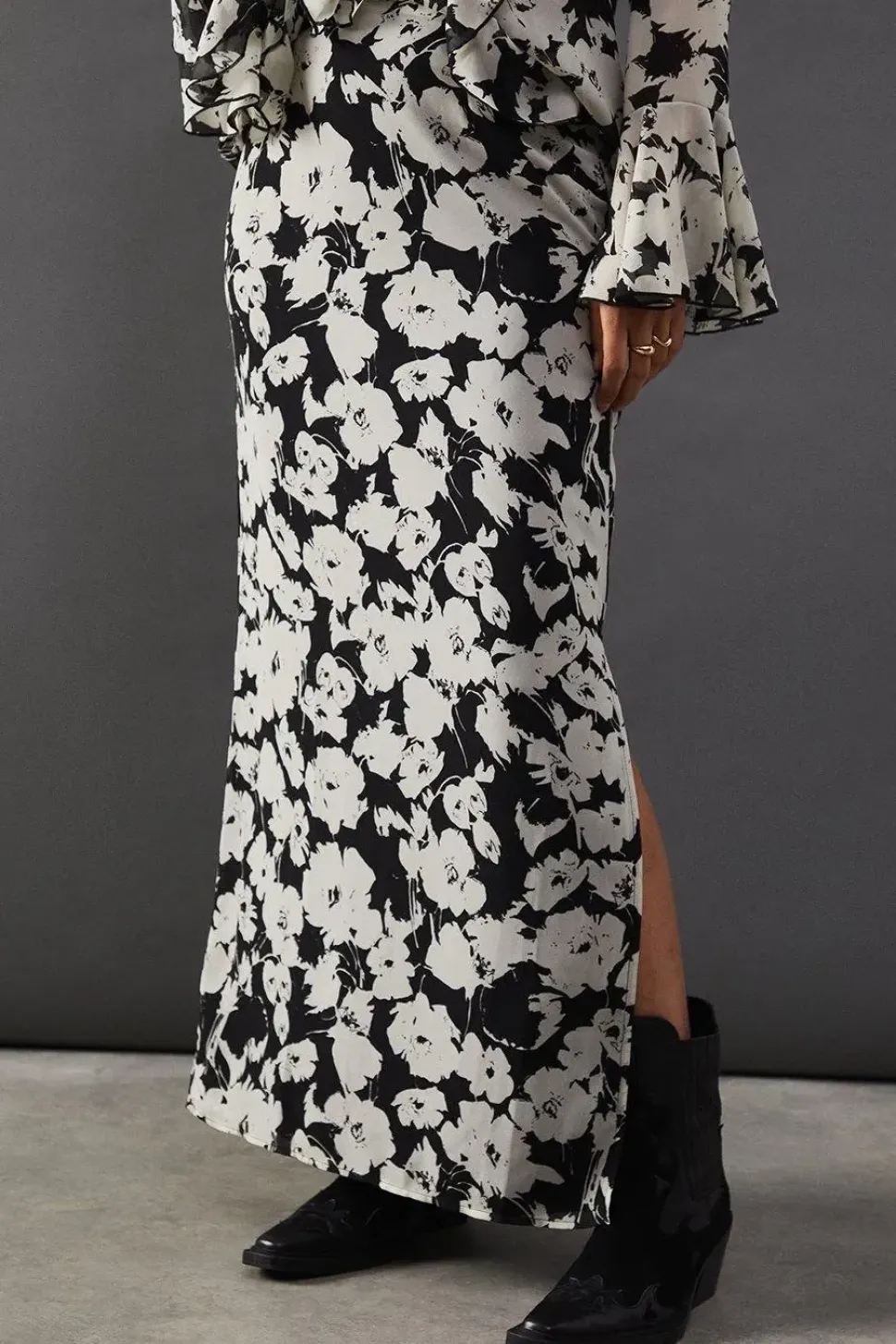Floral Chiffon Column Maxi Skirt