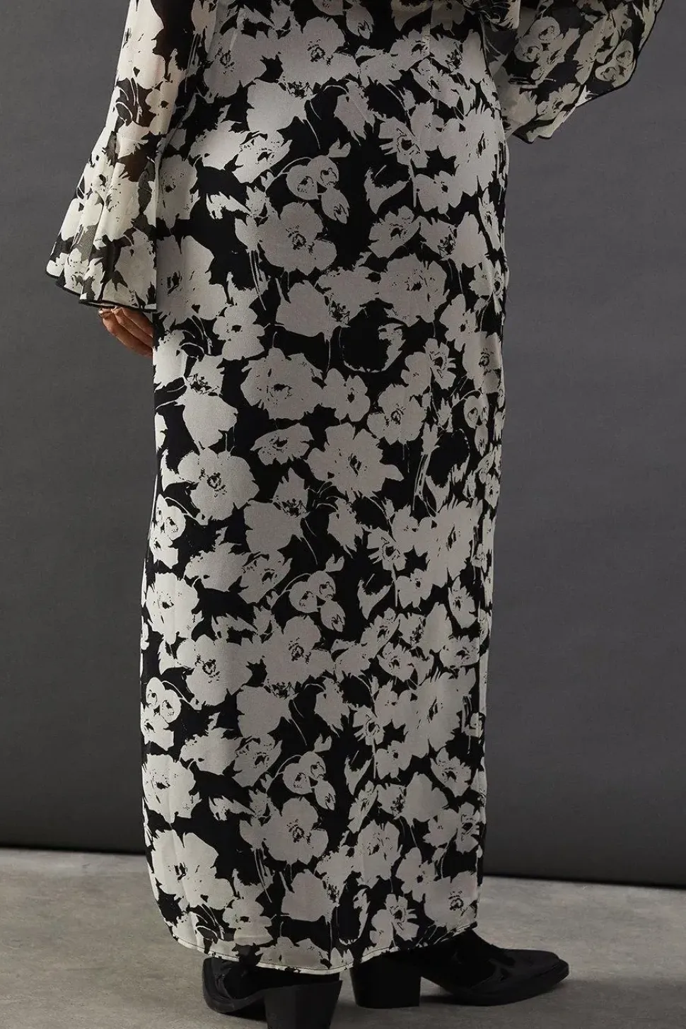 Floral Chiffon Column Maxi Skirt