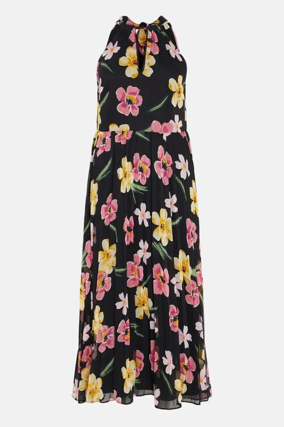 Floral Chiffon Halter Neck Pleated Maxi Dress
