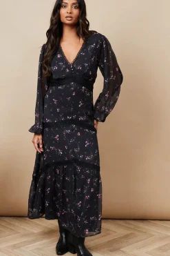 Floral Chiffon Lace Insert Midi Tea Dress