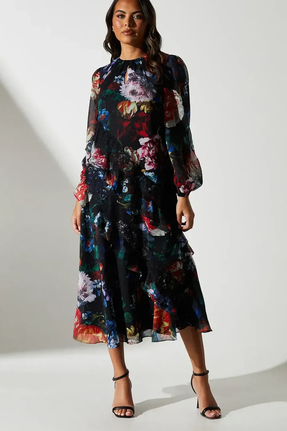 Floral Chiffon Long Sleeve Maxi Dress