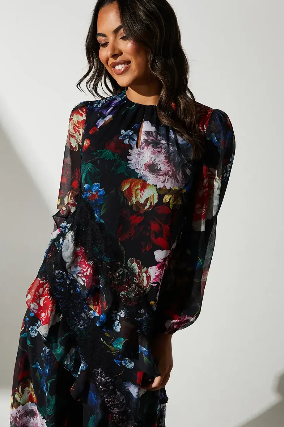 Floral Chiffon Long Sleeve Maxi Dress