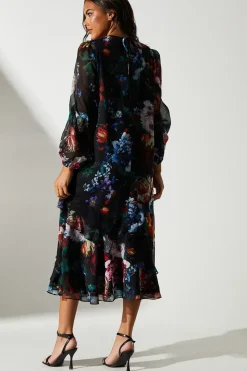 Floral Chiffon Long Sleeve Maxi Dress