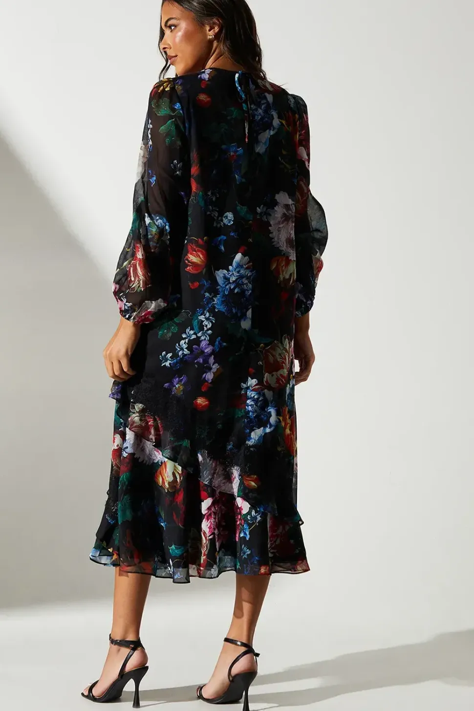 Floral Chiffon Long Sleeve Maxi Dress