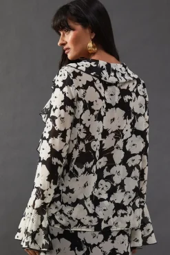 Floral Chiffon Ruffle Front Blouse