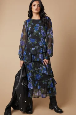Floral Chiffon Ruffle Tiered Midi Dress