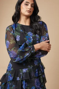 Floral Chiffon Ruffle Tiered Midi Dress