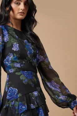 Floral Chiffon Ruffle Tiered Midi Dress