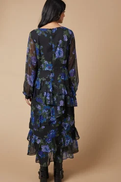 Floral Chiffon Ruffle Tiered Midi Dress
