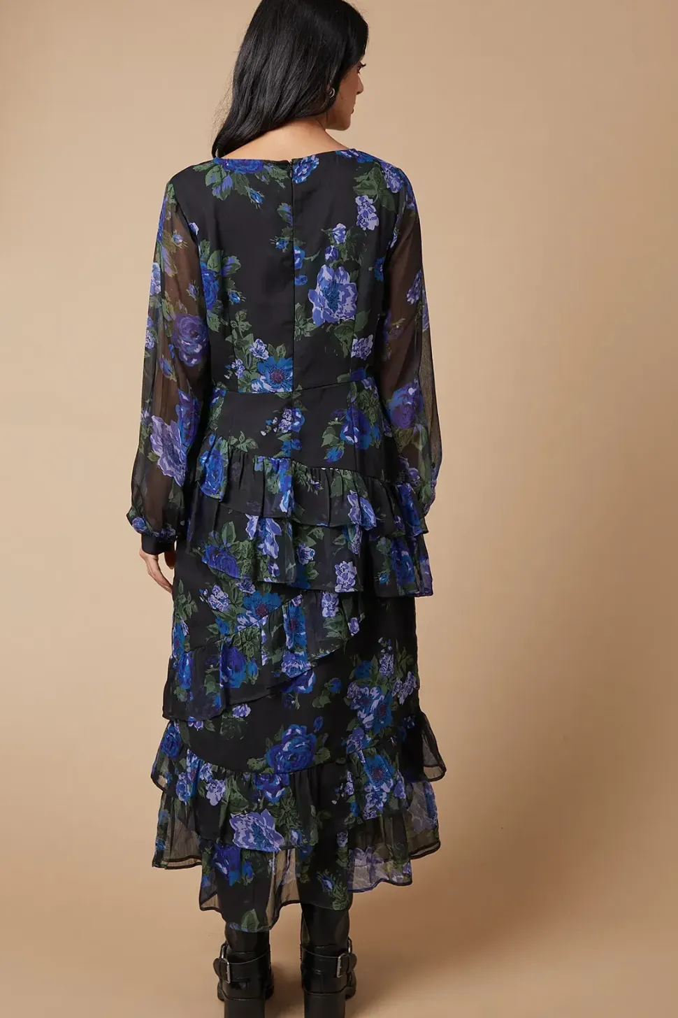Floral Chiffon Ruffle Tiered Midi Dress