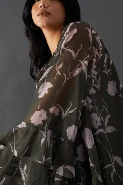 Floral Chiffon Ruffle Volume Sleeve Mini Smock Dress