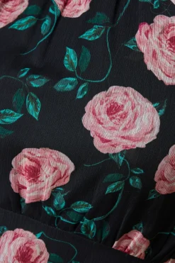 Floral Chiffon Shirred Cuff Midi Dress