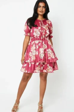 Floral Chiffon Shirred Waist Mini Dress