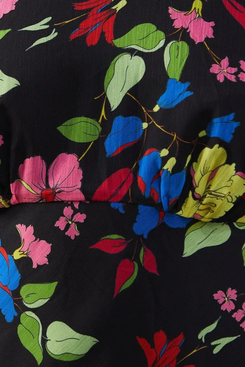 Floral Chiffon Slash Neck Cross Back Godet Sleeve Midi Dress
