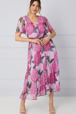 Floral Corsage Waistband Midi Dress