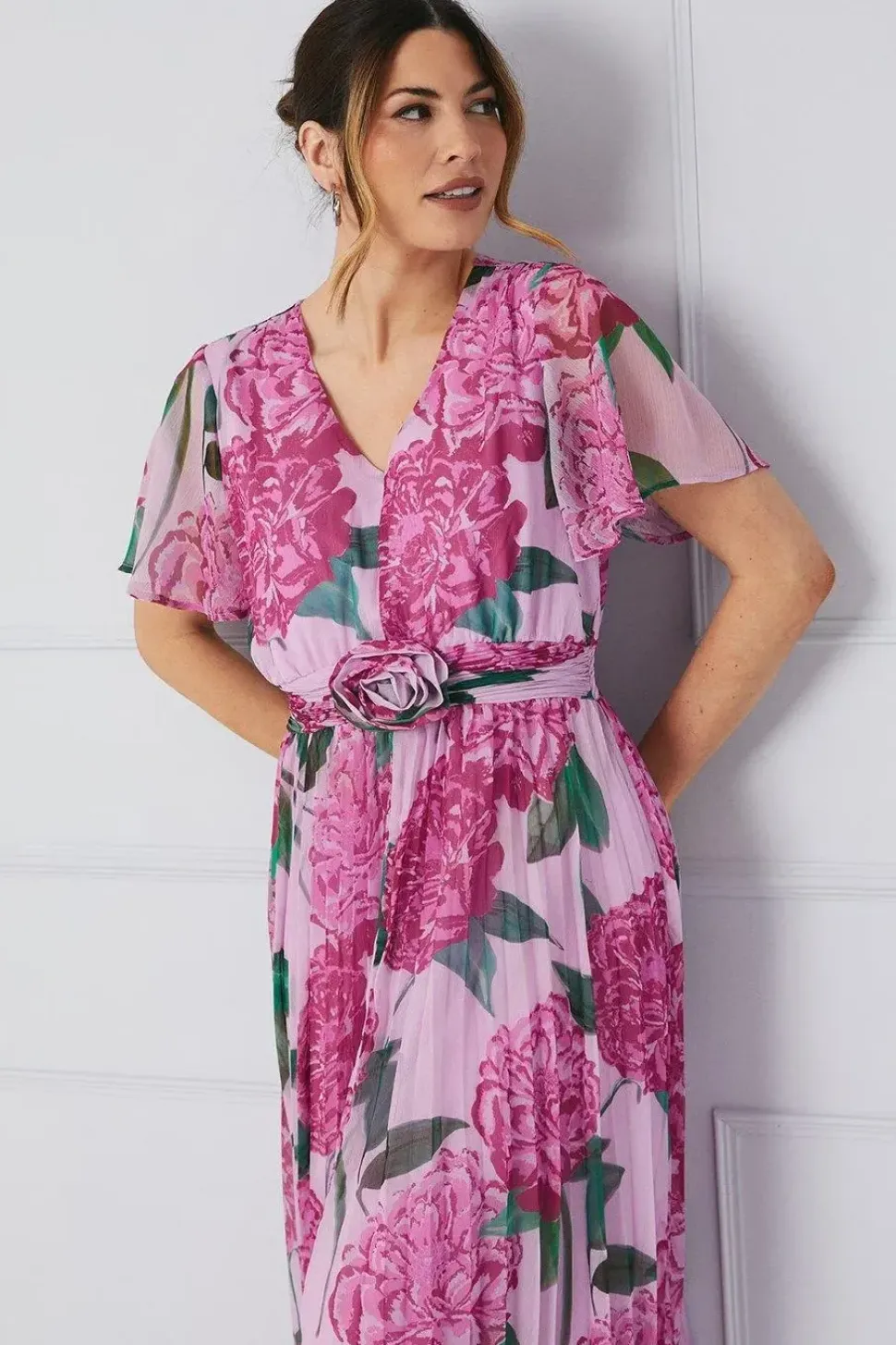 Floral Corsage Waistband Midi Dress