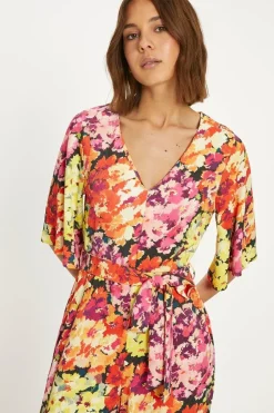 Floral Crinkle Angel Sleeve Jumpsuit