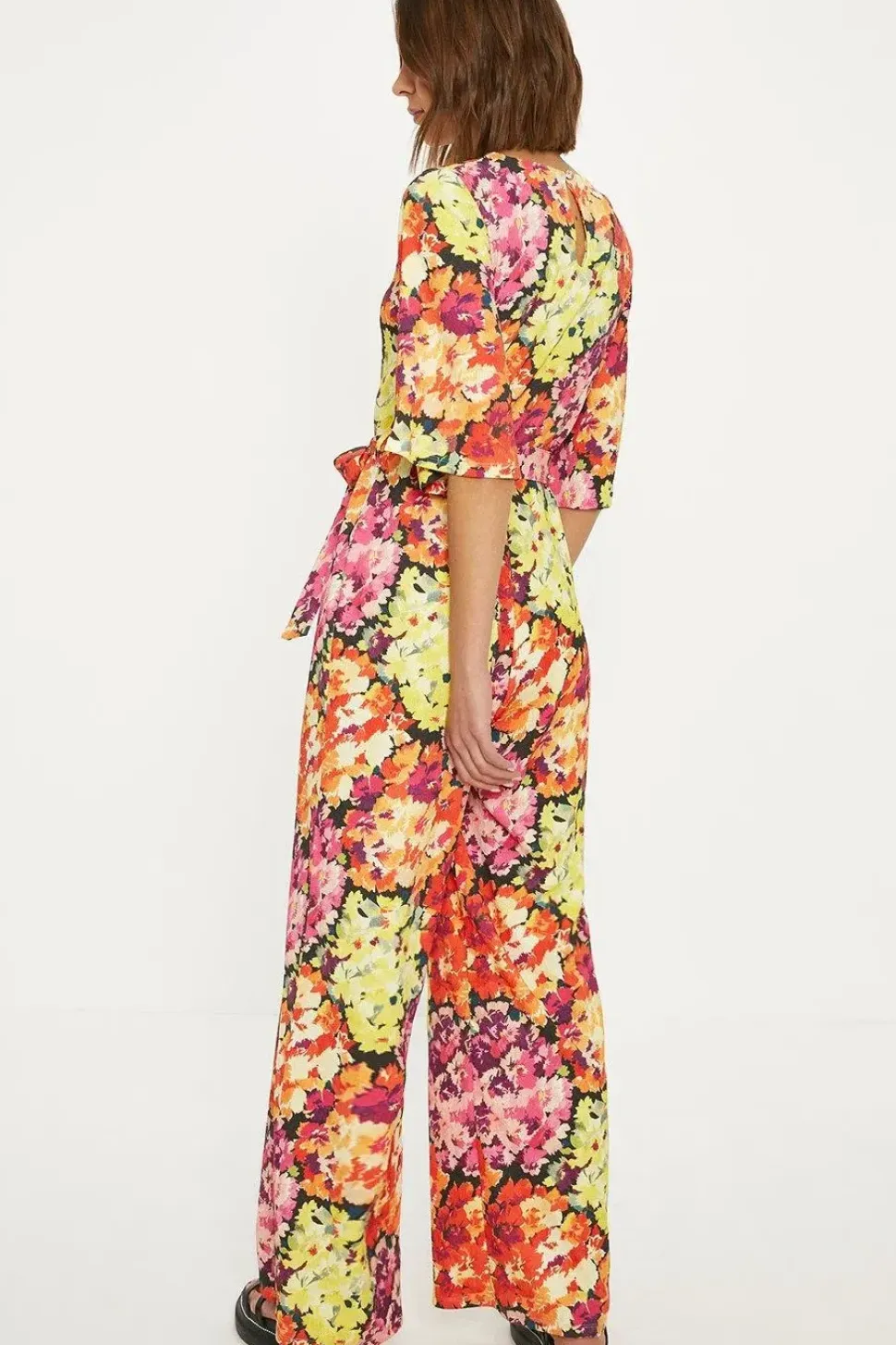 Floral Crinkle Angel Sleeve Jumpsuit