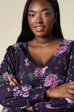 Floral Curve Ruched Front Top