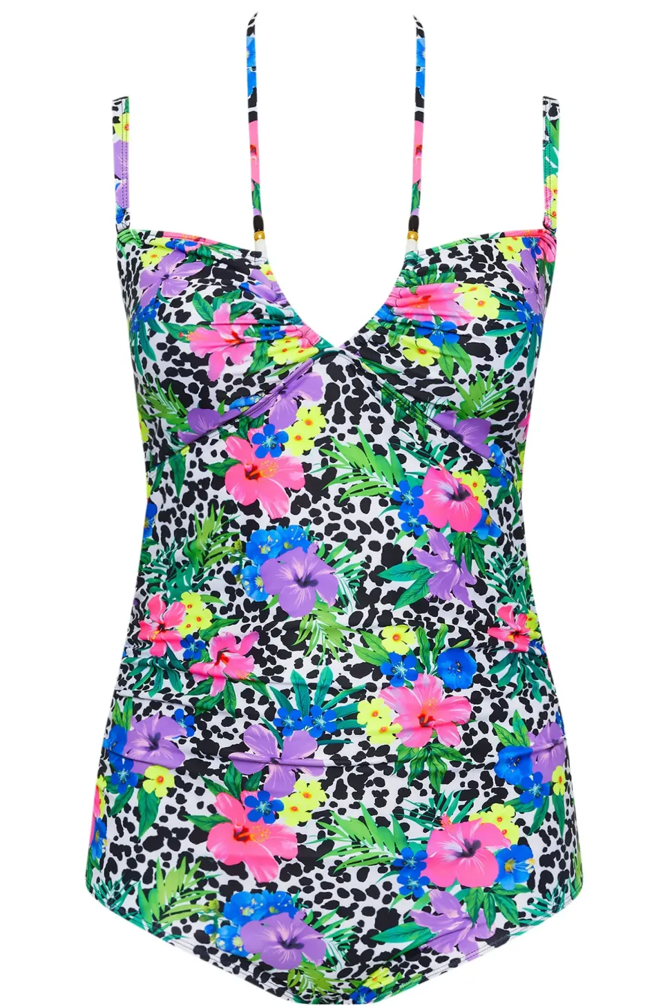 Floral Dalmatian Print Halter Neck Swimsuit