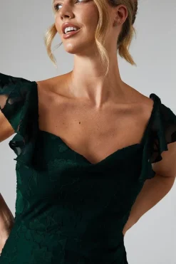 Floral Detail Fabric Ruche Front Bridesmaids Dress