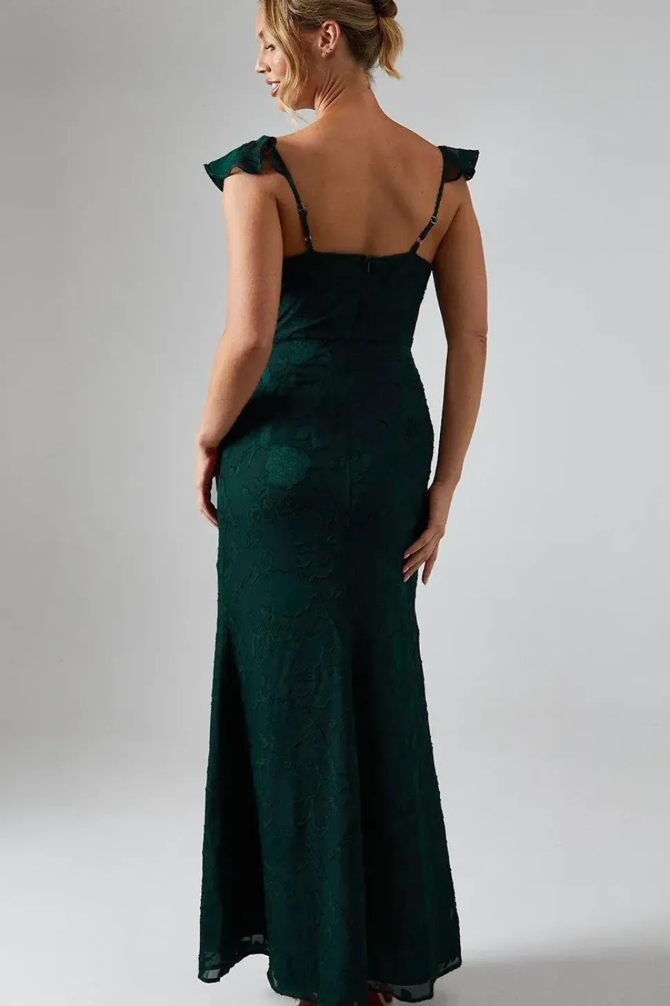 Floral Detail Fabric Ruche Front Bridesmaids Dress