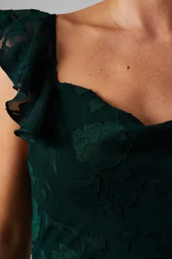 Floral Detail Fabric Ruche Front Bridesmaids Dress