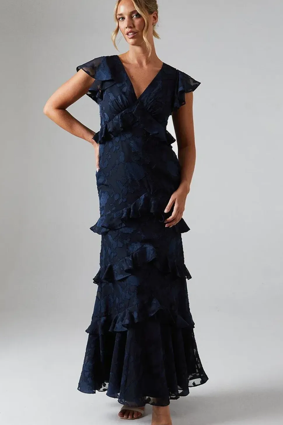 Floral Detail Fabric Tiered Skirt Bridesmaids Dress