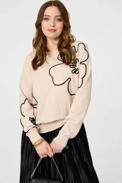 Floral Detail Long Sleeve Relaxed Jumper