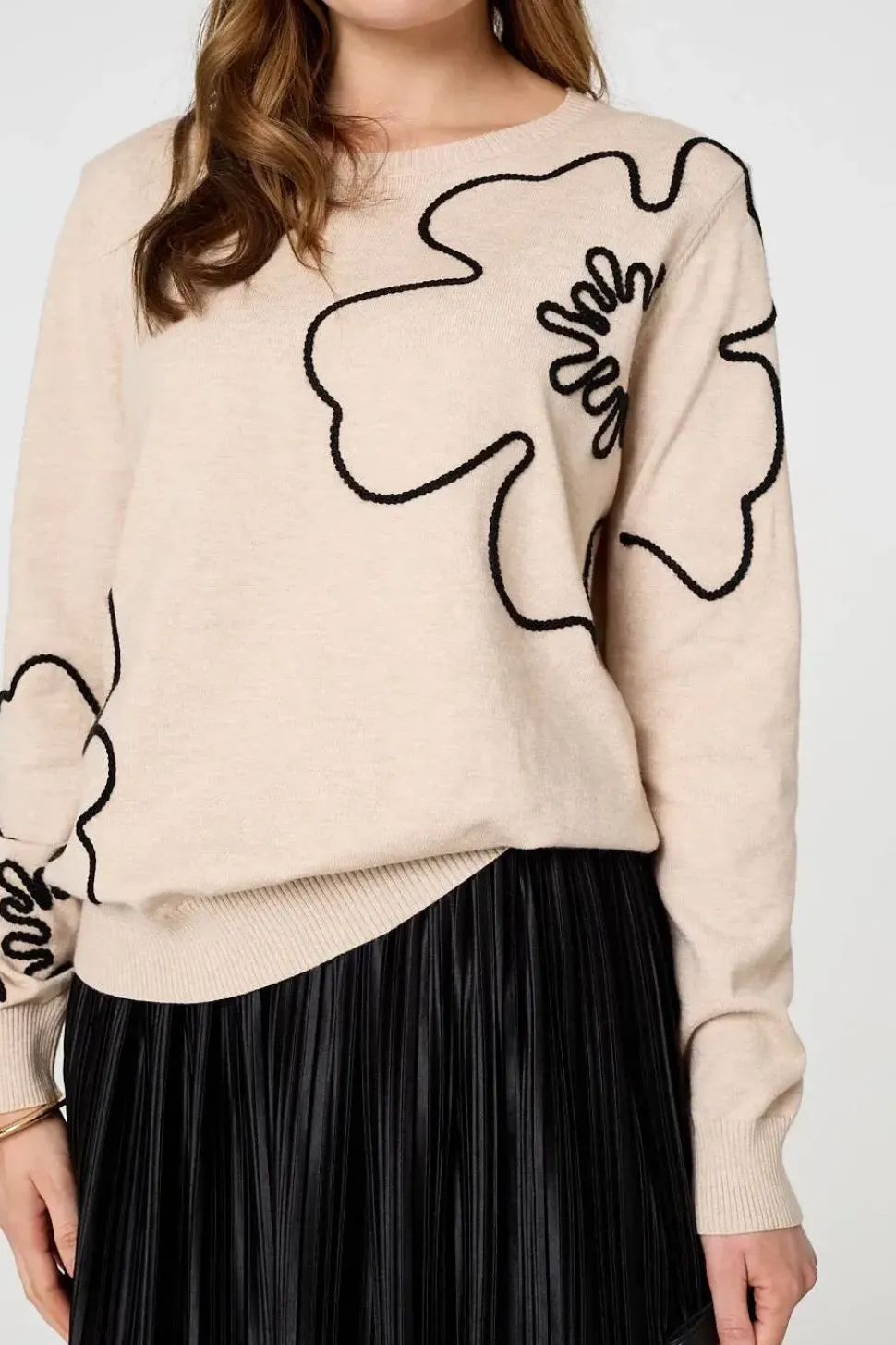 Floral Detail Long Sleeve Relaxed Jumper
