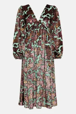 Floral Devore Plunge Neck Midi Dress