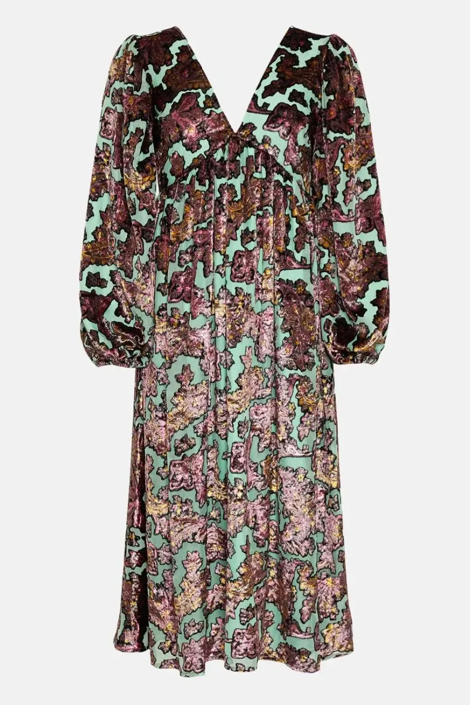 Floral Devore Plunge Neck Midi Dress