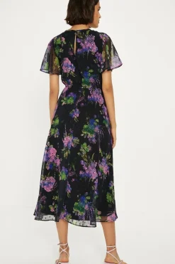 Floral Dobby Chiffon Angel Sleeve Dress