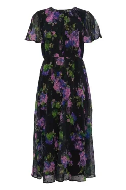 Floral Dobby Chiffon Angel Sleeve Dress