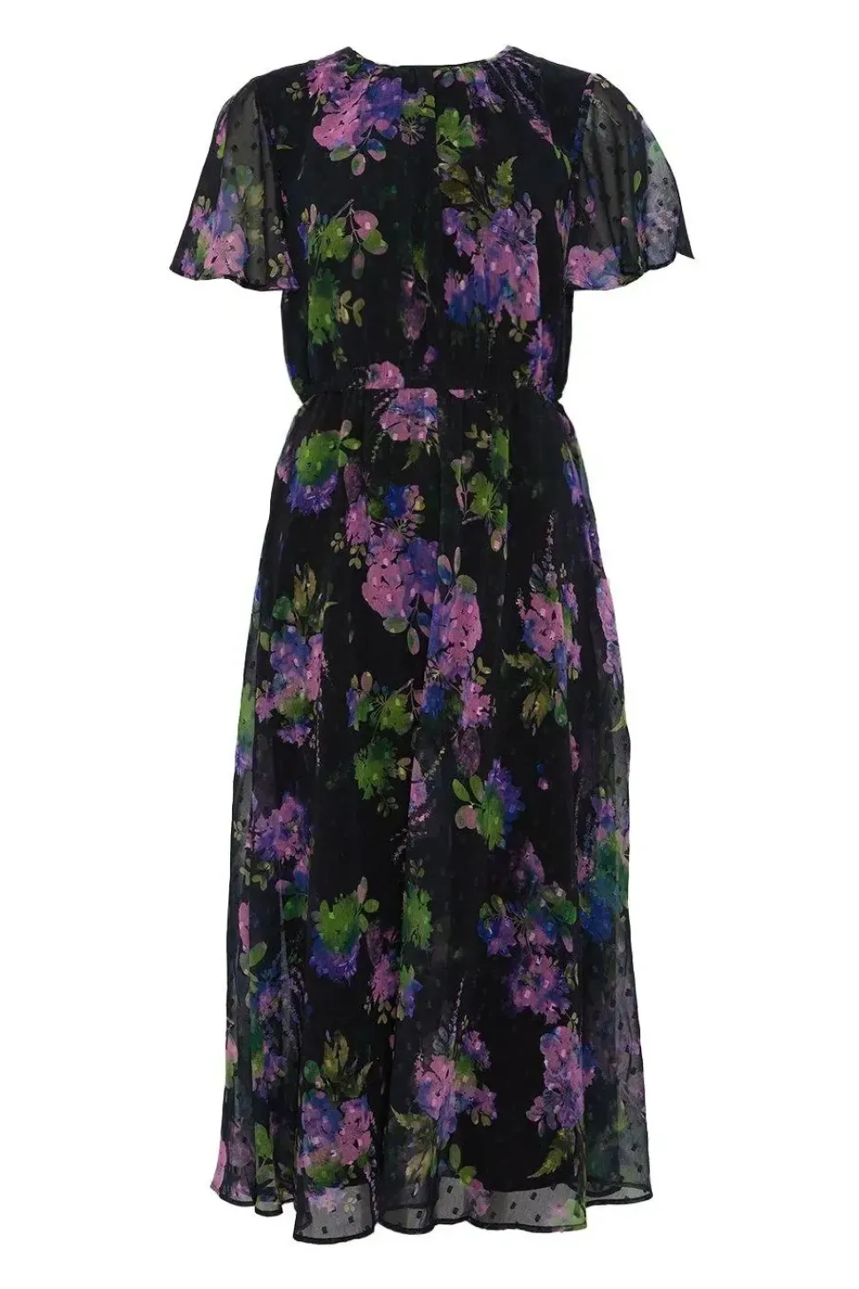 Floral Dobby Chiffon Angel Sleeve Dress