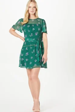 Floral Dobby Lace Insert Mini Dress