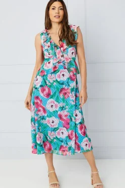 Floral Dobby Ruffle Midi Dress