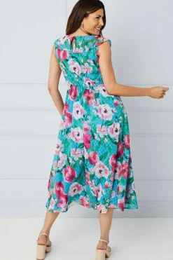 Floral Dobby Ruffle Midi Dress