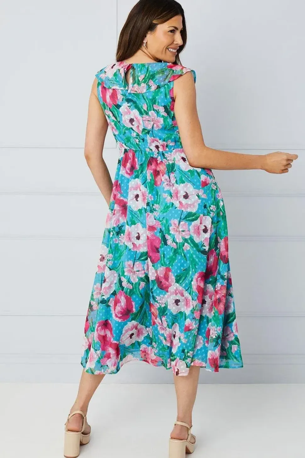 Floral Dobby Ruffle Midi Dress