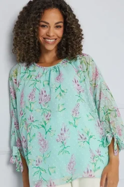 Floral Dobby Tie Sleeve Top