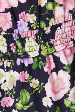Floral Double Frill Sleeve Shirred Waist Midi Dress