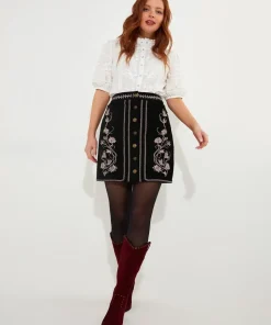 Floral Embroidered A-Line Mini Skirt