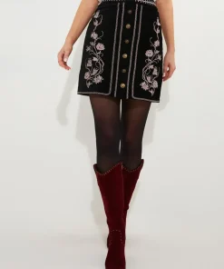 Floral Embroidered A-Line Mini Skirt