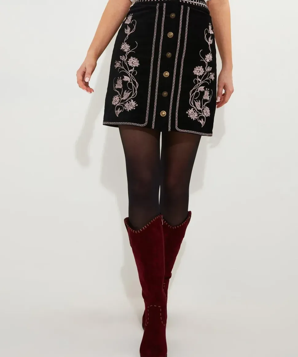 Floral Embroidered A-Line Mini Skirt