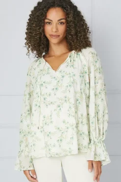 Floral Embroidered Balloon Sleeve Top