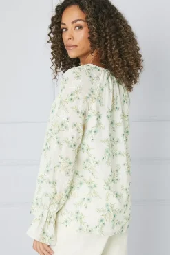 Floral Embroidered Balloon Sleeve Top
