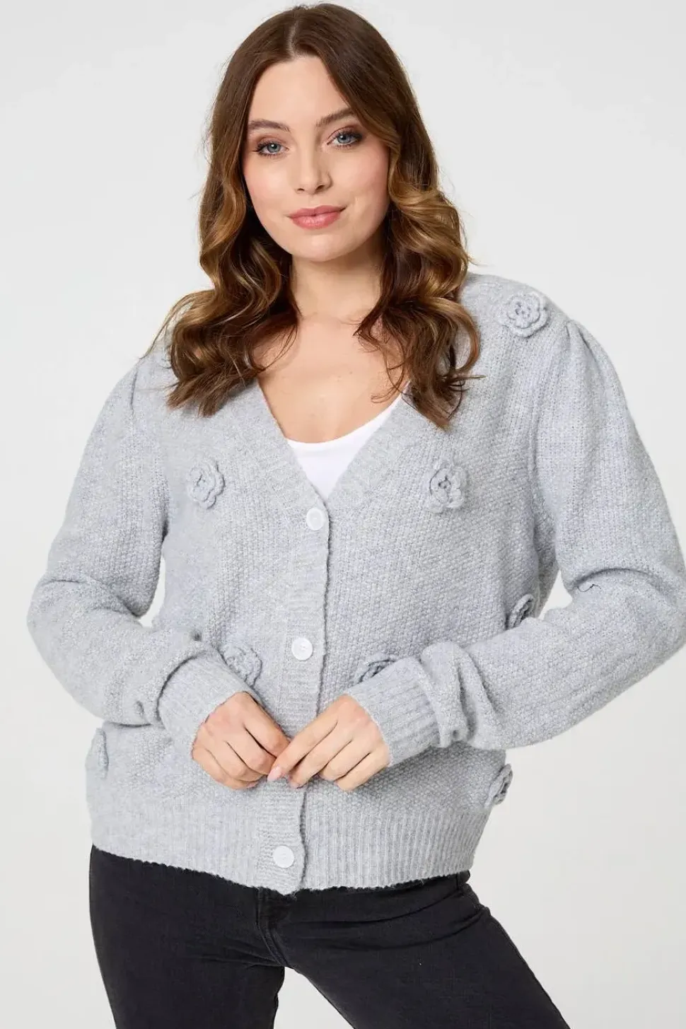 Floral Embroidered Cropped Cardigan